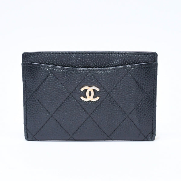 CHANEL シャネル クラシック カードケース 16番台 ココマーク キャビアスキン ブラック ゴールド金具 美品 中古 4a006631