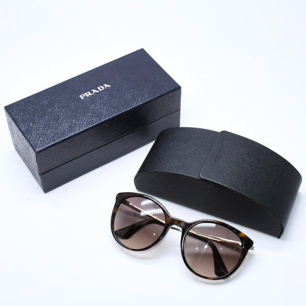 極美品 PRADA プラダ サングラス アイウェア SPR17AS-F 2AU-3D0 サイズ55□21 140 ベッコウ柄 サイドロゴ アセテート 中古 4a006708
