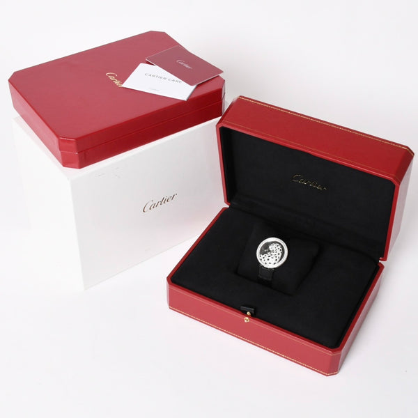 CARTIER カルティエ PANTHERE パンサー 腕時計 HPI00648 重量95,8g WG クォーツ レザー ブラック文字盤 美品 中古 4a006555