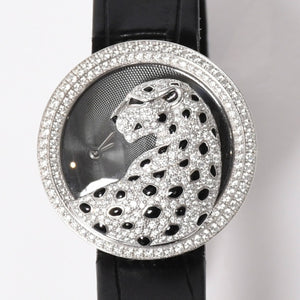 CARTIER カルティエ PANTHERE パンサー 腕時計 HPI00648 重量95,8g WG クォーツ レザー ブラック文字盤 美品 中古 4a006555