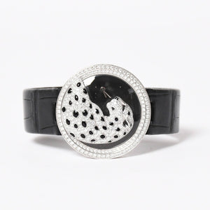 CARTIER カルティエ PANTHERE パンサー 腕時計 HPI00648 重量95,8g WG クォーツ レザー ブラック文字盤 美品 中古 4a006555