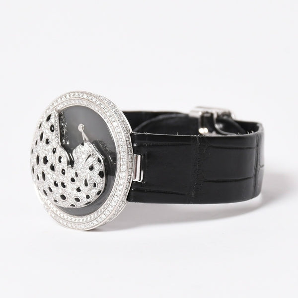 CARTIER カルティエ PANTHERE パンサー 腕時計 HPI00648 重量95,8g WG クォーツ レザー ブラック文字盤 美品 中古 4a006555