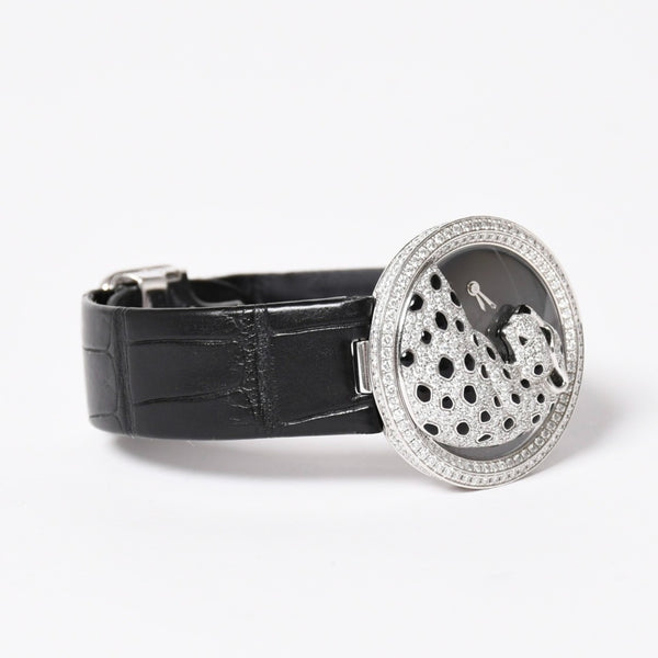 CARTIER カルティエ PANTHERE パンサー 腕時計 HPI00648 重量95,8g WG クォーツ レザー ブラック文字盤 美品 中古 4a006555