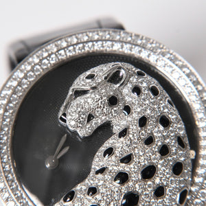 CARTIER カルティエ PANTHERE パンサー 腕時計 HPI00648 重量95,8g WG クォーツ レザー ブラック文字盤 美品 中古 4a006555