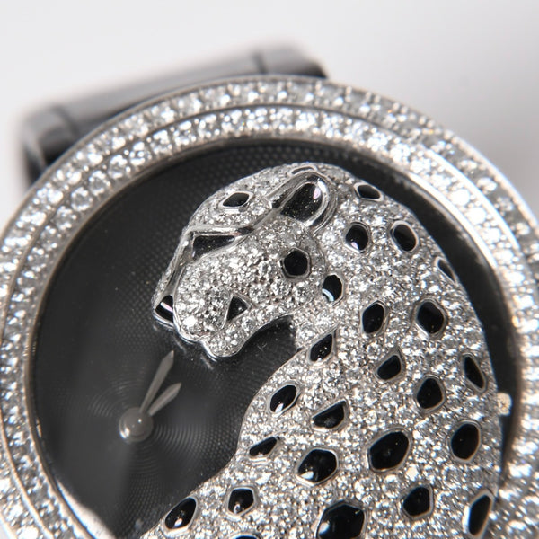 CARTIER カルティエ PANTHERE パンサー 腕時計 HPI00648 重量95,8g WG クォーツ レザー ブラック文字盤 美品 中古 4a006555
