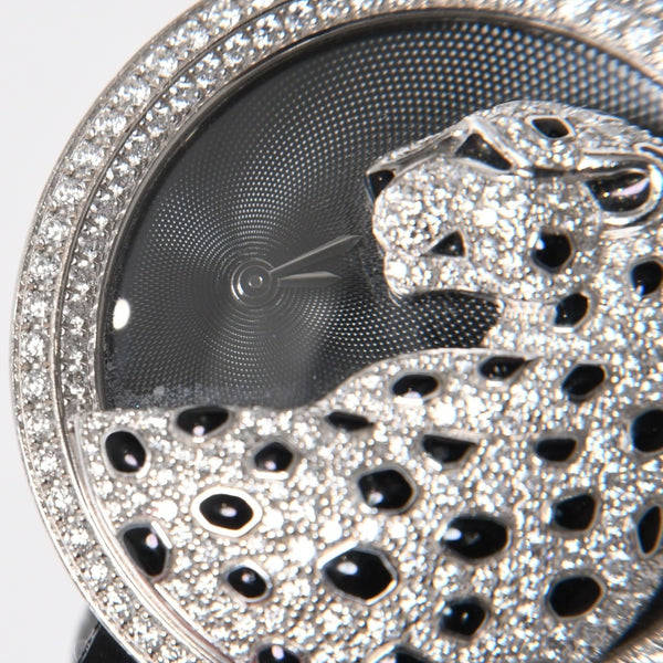 CARTIER カルティエ PANTHERE パンサー 腕時計 HPI00648 重量95,8g WG クォーツ レザー ブラック文字盤 美品 中古 4a006555