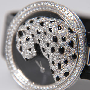 CARTIER カルティエ PANTHERE パンサー 腕時計 HPI00648 重量95,8g WG クォーツ レザー ブラック文字盤 美品 中古 4a006555