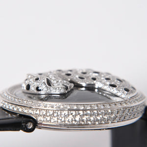 CARTIER カルティエ PANTHERE パンサー 腕時計 HPI00648 重量95,8g WG クォーツ レザー ブラック文字盤 美品 中古 4a006555