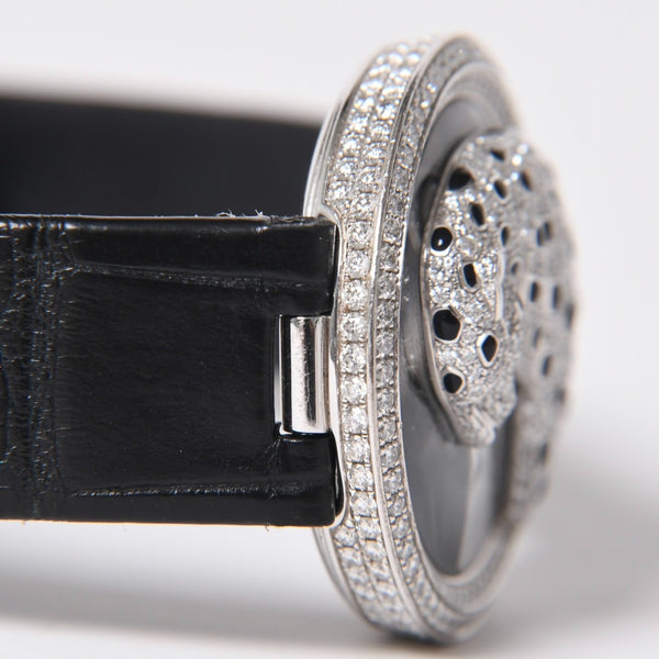 CARTIER カルティエ PANTHERE パンサー 腕時計 HPI00648 重量95,8g WG クォーツ レザー ブラック文字盤 美品 中古 4a006555