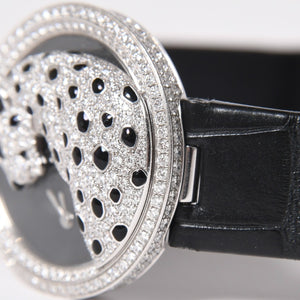 CARTIER カルティエ PANTHERE パンサー 腕時計 HPI00648 重量95,8g WG クォーツ レザー ブラック文字盤 美品 中古 4a006555