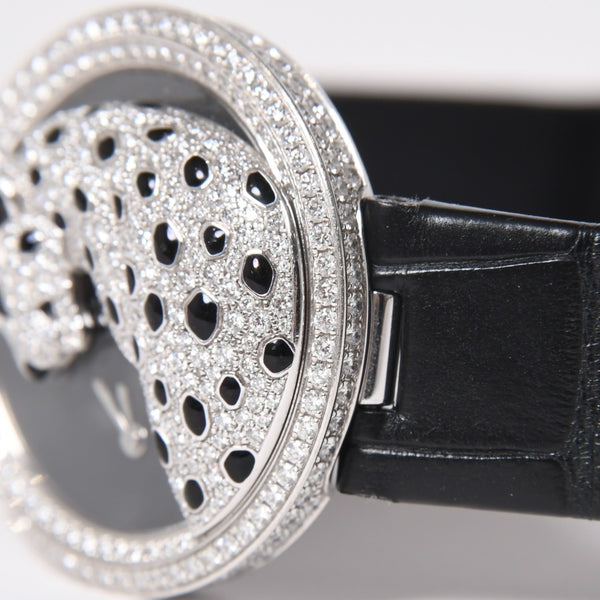 CARTIER カルティエ PANTHERE パンサー 腕時計 HPI00648 重量95,8g WG クォーツ レザー ブラック文字盤 美品 中古 4a006555