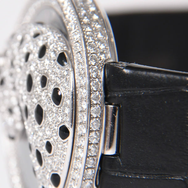 CARTIER カルティエ PANTHERE パンサー 腕時計 HPI00648 重量95,8g WG クォーツ レザー ブラック文字盤 美品 中古 4a006555