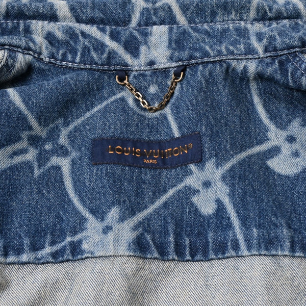 極美品 LOUIS VUITTON ルイヴィトン ショートスリーブ デニム モノグラム プリント シャツ ブルー LサイズRM242MM KOE HRS24W 中古 4a006871