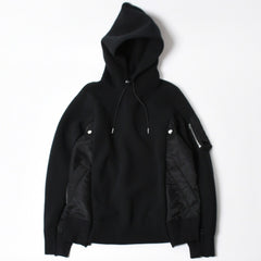 極美品 SACAI サカイ スポンジスウェット × ナイロンツイルフーディ SCM-057 2サイズ ブラック ドッキング シルバー金具 日本製 中古 4a006869