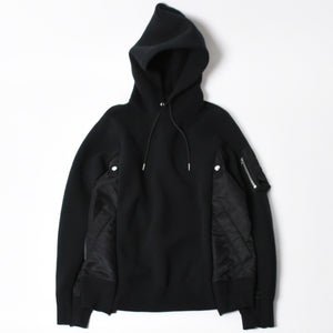 極美品 SACAI サカイ スポンジスウェット × ナイロンツイルフーディ SCM-057 2サイズ ブラック ドッキング シルバー金具 日本製 中古 4a006869