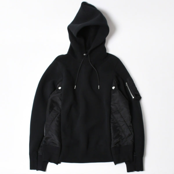極美品 SACAI サカイ スポンジスウェット × ナイロンツイルフーディ SCM-057 2サイズ ブラック ドッキング シルバー金具 日本製 中古 4a006869
