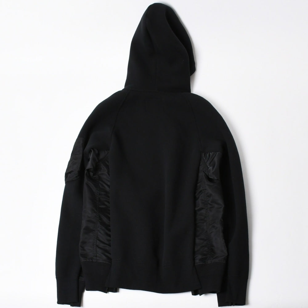 極美品 SACAI サカイ スポンジスウェット × ナイロンツイルフーディ SCM-057 2サイズ ブラック ドッキング シルバー金具 日本製 中古 4a006869