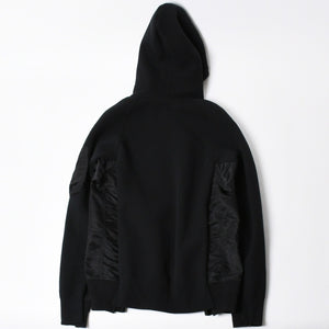極美品 SACAI サカイ スポンジスウェット × ナイロンツイルフーディ SCM-057 2サイズ ブラック ドッキング シルバー金具 日本製 中古 4a006869