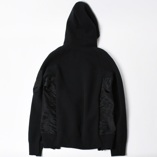 極美品 SACAI サカイ スポンジスウェット × ナイロンツイルフーディ SCM-057 2サイズ ブラック ドッキング シルバー金具 日本製 中古 4a006869