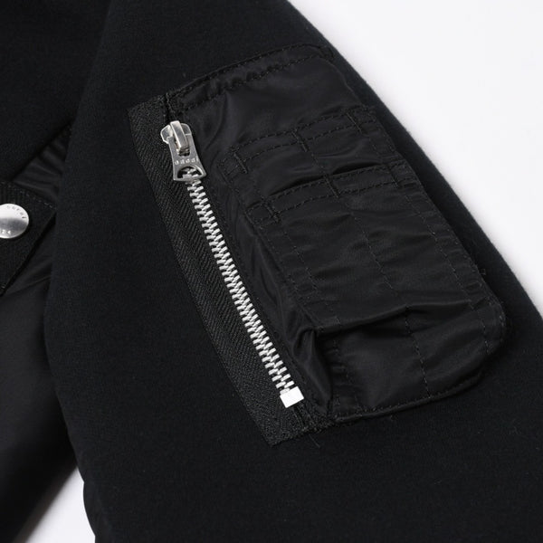 極美品 SACAI サカイ スポンジスウェット × ナイロンツイルフーディ SCM-057 2サイズ ブラック ドッキング シルバー金具 日本製 中古 4a006869