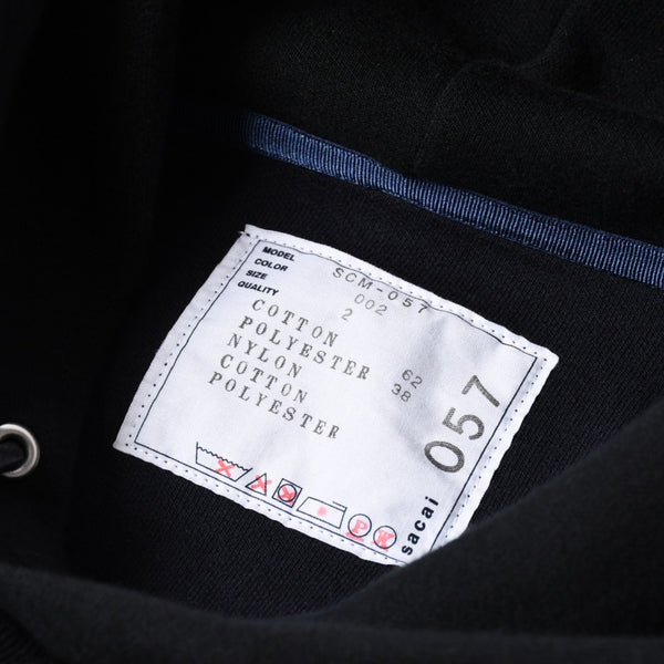 極美品 SACAI サカイ スポンジスウェット × ナイロンツイルフーディ SCM-057 2サイズ ブラック ドッキング シルバー金具 日本製 中古 4a006869