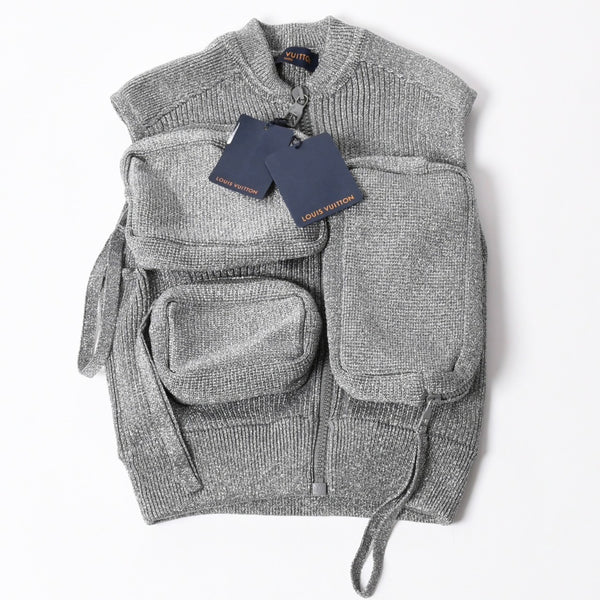 極美品 LOUIS VUITTON ルイヴィトン リブユーティリティベスト RM192 ヴァージル期 Sサイズ 3Dマルチポケット シルバー グレー金具 中古 4a006867