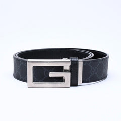 極美品 GUCCI グッチ スクエアG バックル リバーシブル ベルト 626974 サイズ95/38 GGスプリームキャンバス ブラック グレー 中古 4a006641
