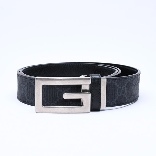 極美品 GUCCI グッチ スクエアG バックル リバーシブル ベルト 626974 サイズ95/38 GGスプリームキャンバス ブラック グレー 中古 4a006641