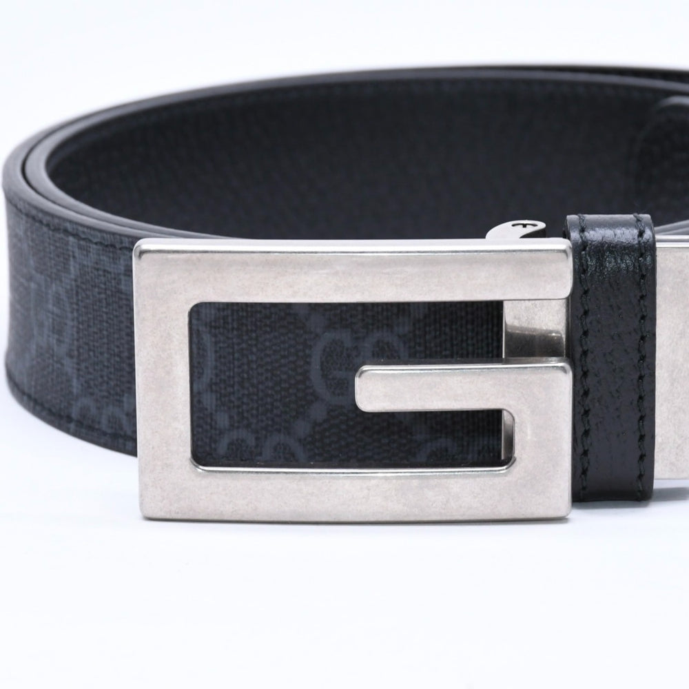 極美品 GUCCI グッチ スクエアG バックル リバーシブル ベルト 626974 サイズ95/38 GGスプリームキャンバス ブラック グレー 中古 4a006641