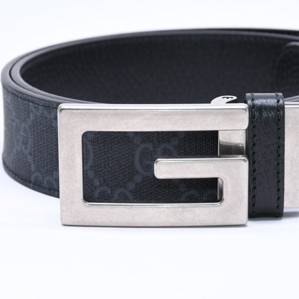 極美品 GUCCI グッチ スクエアG バックル リバーシブル ベルト 626974 サイズ95/38 GGスプリームキャンバス ブラック グレー 中古 4a006641