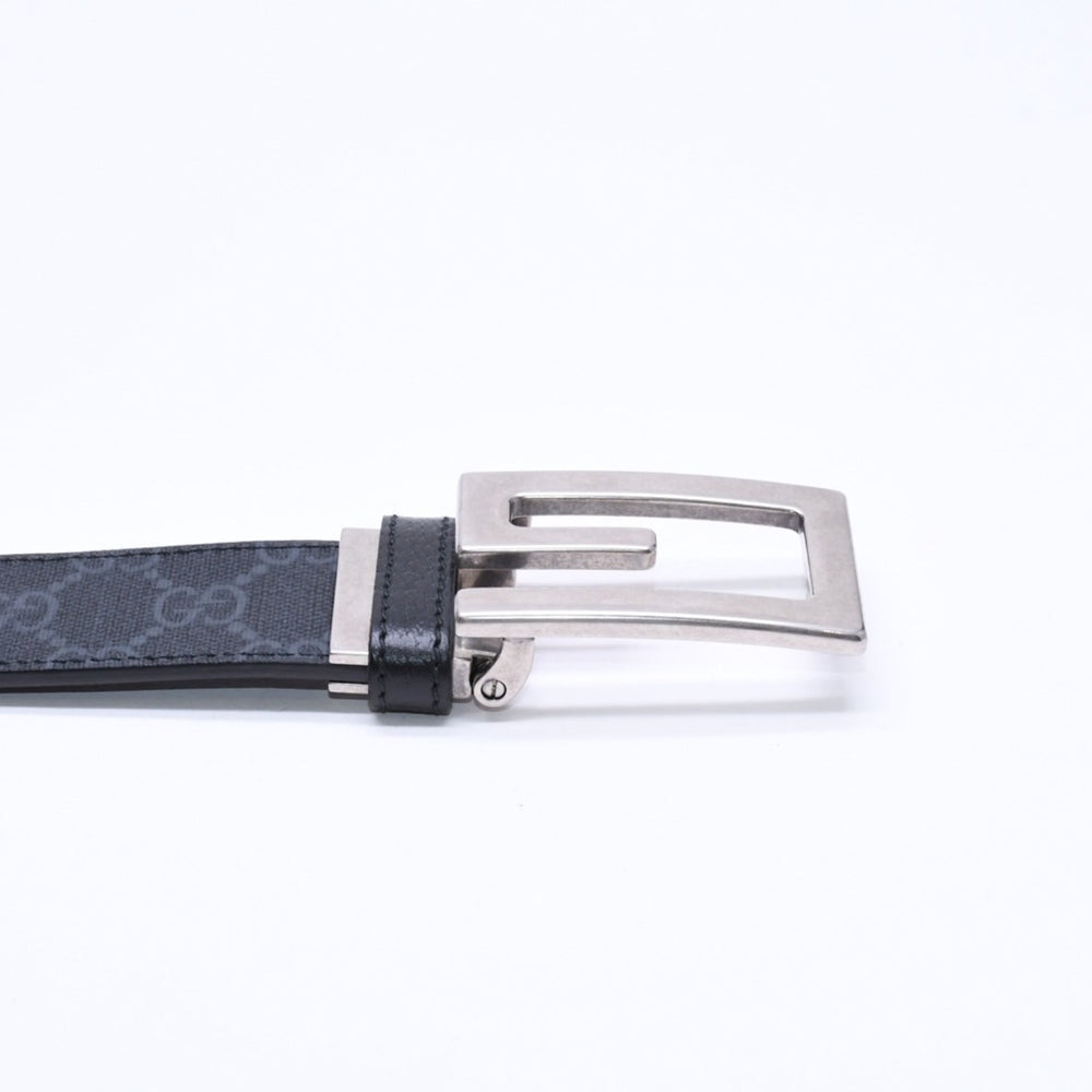 Very Good Condition GUCCI Square G Buckle Reversible Belt 626974 Size 95/38 GG Supreme Canvas Black Gray Used 4a006641