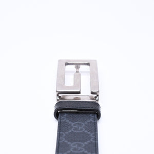 極美品 GUCCI グッチ スクエアG バックル リバーシブル ベルト 626974 サイズ95/38 GGスプリームキャンバス ブラック グレー 中古 4a006641