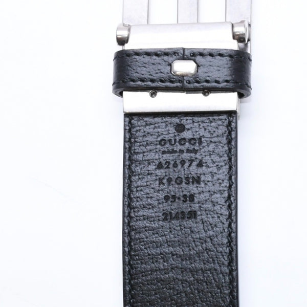 極美品 GUCCI グッチ スクエアG バックル リバーシブル ベルト 626974 サイズ95/38 GGスプリームキャンバス ブラック グレー 中古 4a006641
