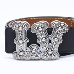 極美品 LOUIS VUITTON ルイヴィトン サンチュール LV ランチ スタッズ 40MM リバーシブル ベルト M8543 サイズ85/34 バイカラー 中古 4a007147