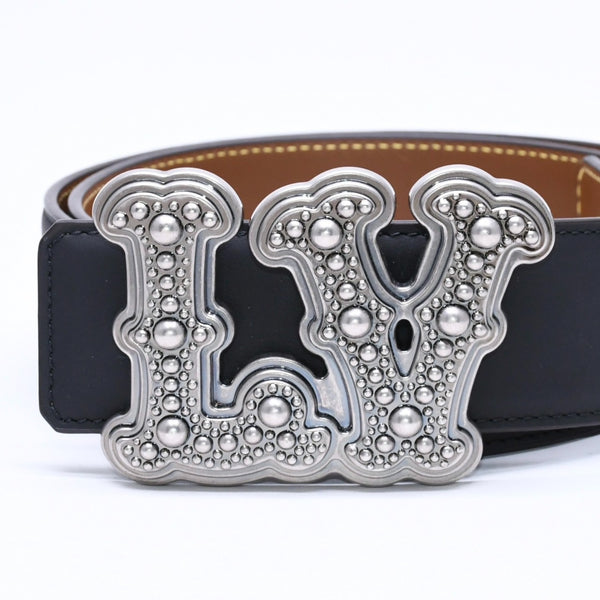 極美品 LOUIS VUITTON ルイヴィトン サンチュール LV ランチ スタッズ 40MM リバーシブル ベルト M8543 サイズ85/34 バイカラー 中古 4a007147