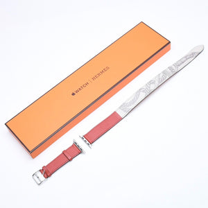 新品同様品 HERMES エルメス Apple Watch アップルウォッチ 40mm バンド ウォッチバンド レザーベルト ドゥブルトゥール レッド グレー シルバー金具 中古 4a006659