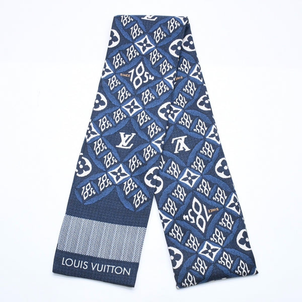 極美品 LOUIS VUITTON ルイヴィトン バンド― SINCE 1854 スカーフ シルク ネイビー ブルー MP2827 中古 4a006170