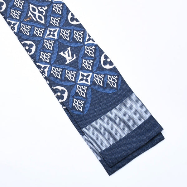 極美品 LOUIS VUITTON ルイヴィトン バンド― SINCE 1854 スカーフ シルク ネイビー ブルー MP2827 中古 4a006170