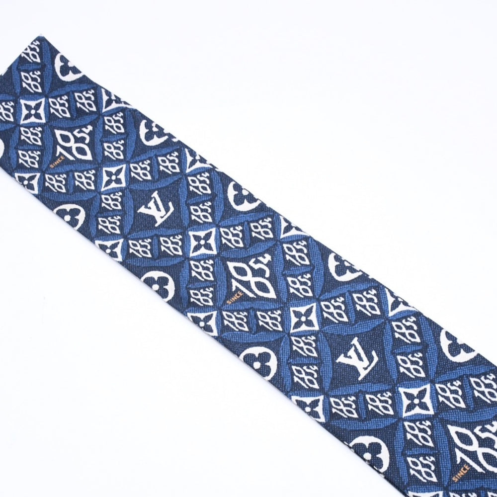 極美品 LOUIS VUITTON ルイヴィトン バンド― SINCE 1854 スカーフ シルク ネイビー ブルー MP2827 中古 4a006170