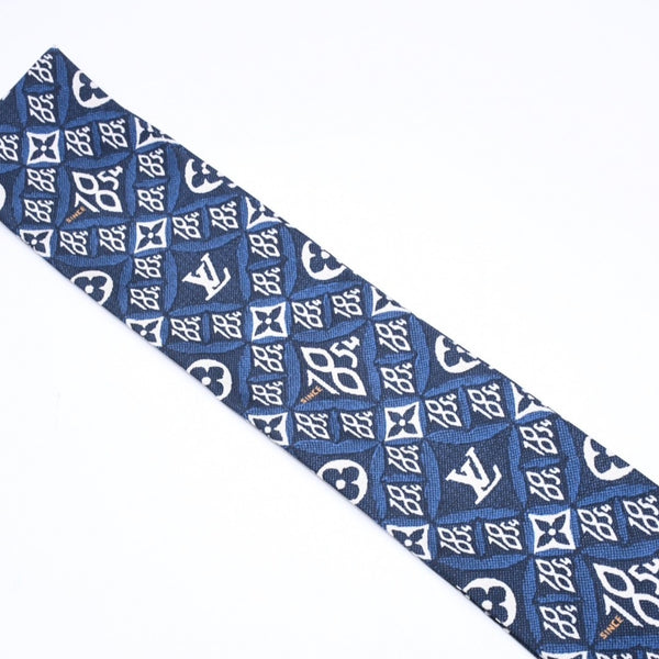 極美品 LOUIS VUITTON ルイヴィトン バンド― SINCE 1854 スカーフ シルク ネイビー ブルー MP2827 中古 4a006170