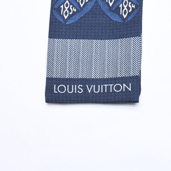 極美品 LOUIS VUITTON ルイヴィトン バンド― SINCE 1854 スカーフ シルク ネイビー ブルー MP2827 中古 4a006170