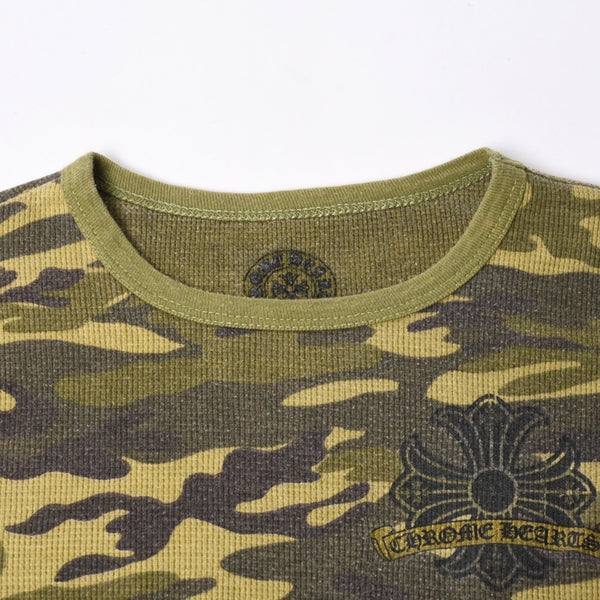 CHROME HEARTS クロムハーツ サーマル 長袖Tシャツ サイズS CHプラス ホースシュー プリント カーキ カモフラ柄 美品 中古 4a000482