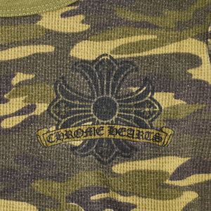 CHROME HEARTS クロムハーツ サーマル 長袖Tシャツ サイズS CHプラス ホースシュー プリント カーキ カモフラ柄 美品 中古 4a000482