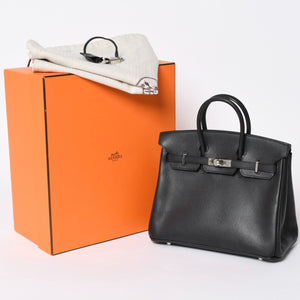 極美品 HERMES エルメス バーキン25 ハンドバッグ □L刻印 ヴォーエプソン ブラック シルバー金具 中古 4a006746