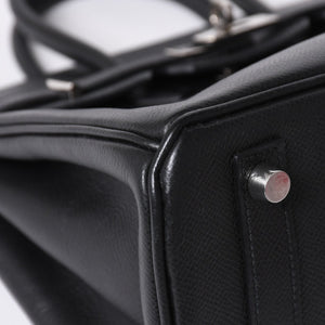 極美品 HERMES エルメス バーキン25 ハンドバッグ □L刻印 ヴォーエプソン ブラック シルバー金具 中古 4a006746
