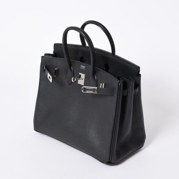 極美品 HERMES エルメス バーキン25 ハンドバッグ □L刻印 ヴォーエプソン ブラック シルバー金具 中古 4a006746