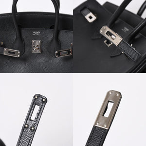 極美品 HERMES エルメス バーキン25 ハンドバッグ □L刻印 ヴォーエプソン ブラック シルバー金具 中古 4a006746