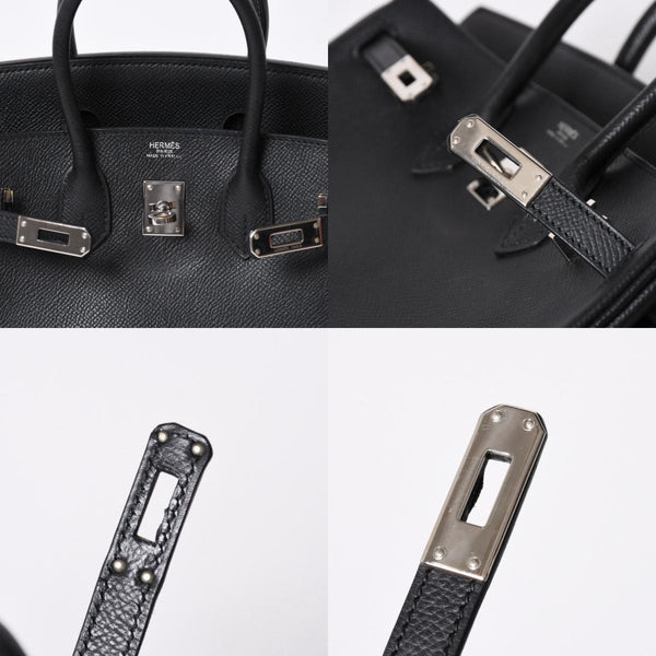 極美品 HERMES エルメス バーキン25 ハンドバッグ □L刻印 ヴォーエプソン ブラック シルバー金具 中古 4a006746
