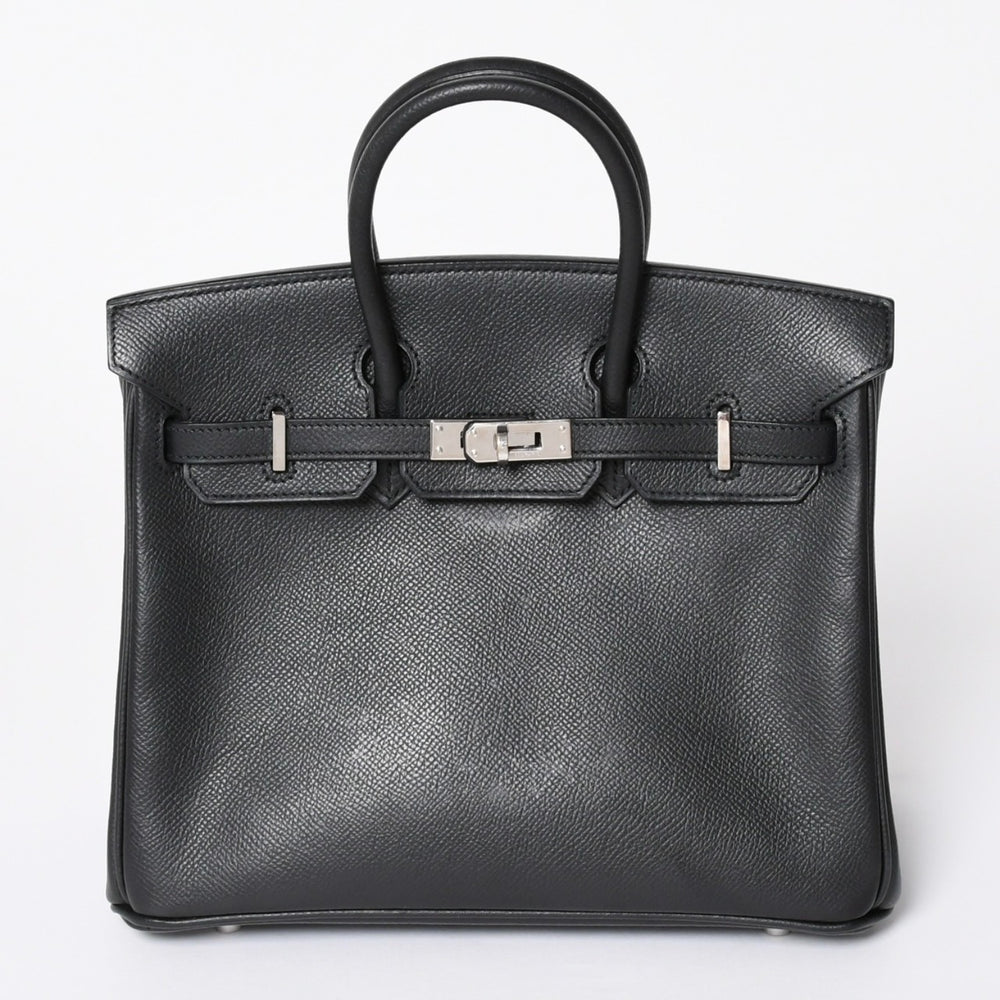 極美品 HERMES エルメス バーキン25 ハンドバッグ □L刻印 ヴォーエプソン ブラック シルバー金具 中古 4a006746