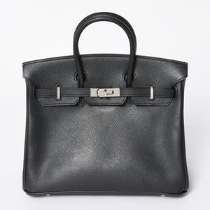 極美品 HERMES エルメス バーキン25 ハンドバッグ □L刻印 ヴォーエプソン ブラック シルバー金具 中古 4a006746